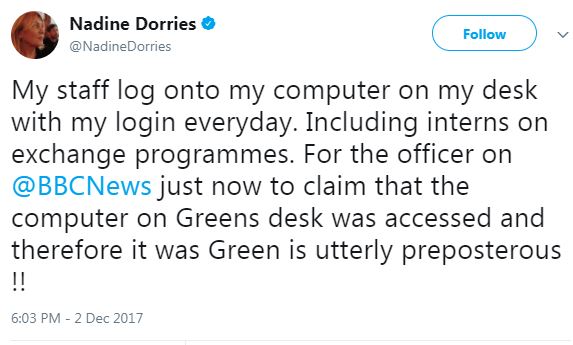 nadine dorries password sharing